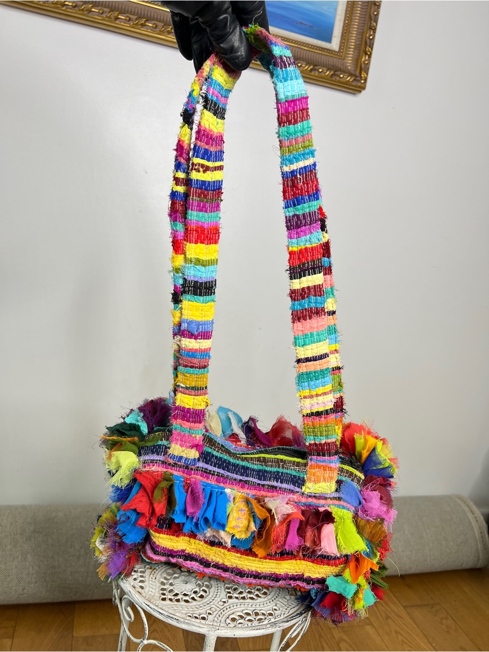 Vintage Colorful Multi-Striped Fringe Shoulder Bag - Vibrant Boho Style